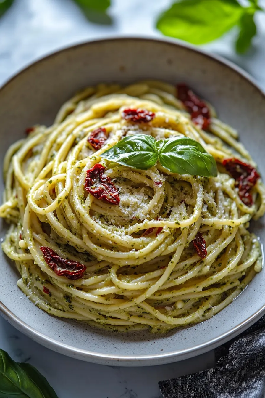 Creamy Basil Pesto Pasta with Sun-Dried Tomatoes