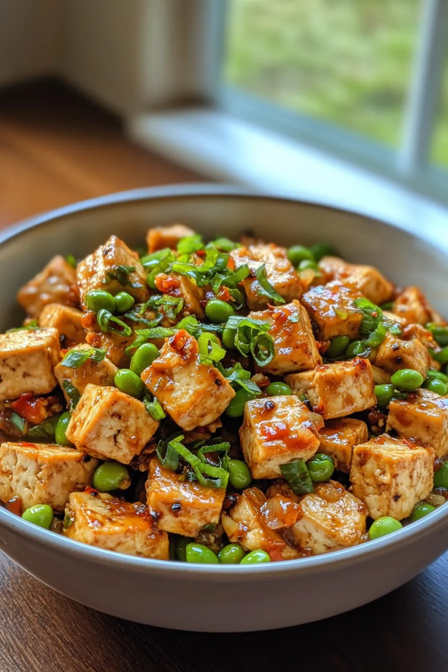 Savory High Protein Tofu and Edamame Stir Fry recipe photo